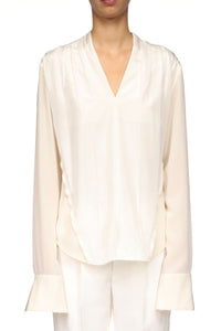 V-Neck Gathered Top - Ivory