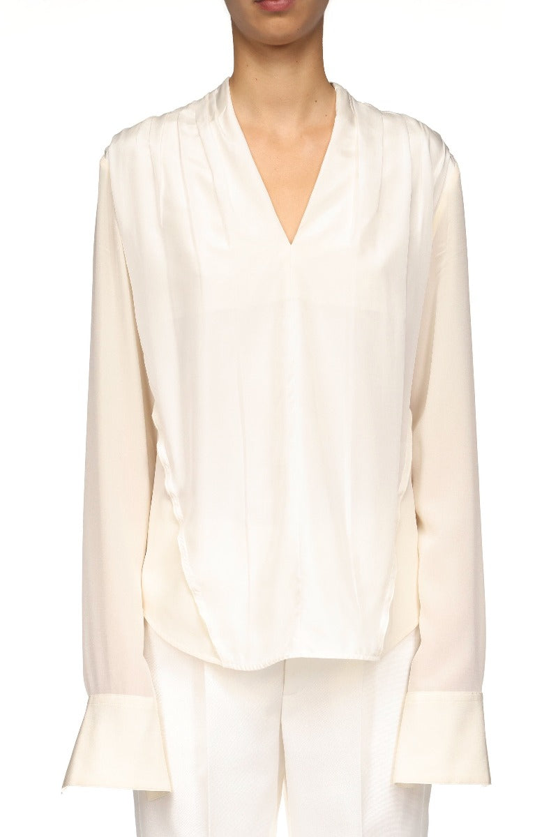 V-Neck Gathered Top - Ivory