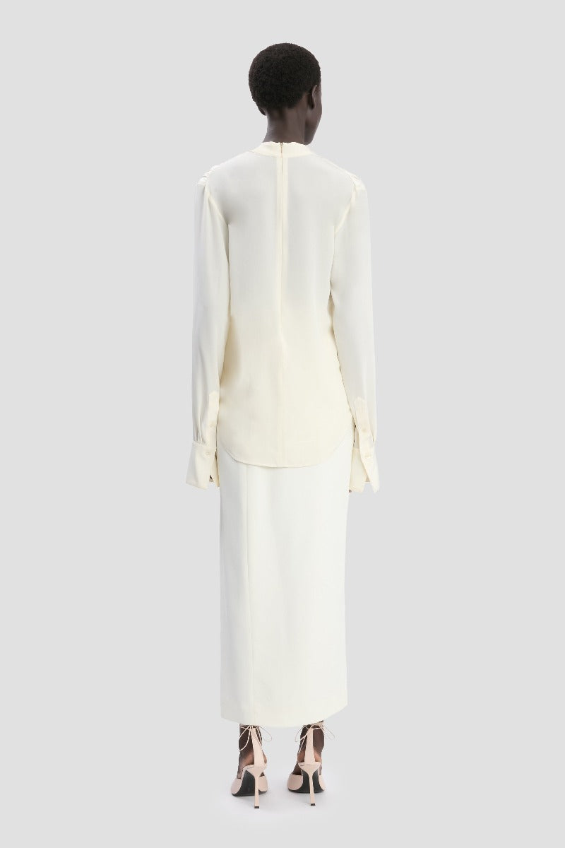 V-Neck Gathered Top - Ivory