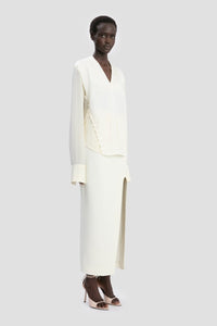V-Neck Gathered Top - Ivory