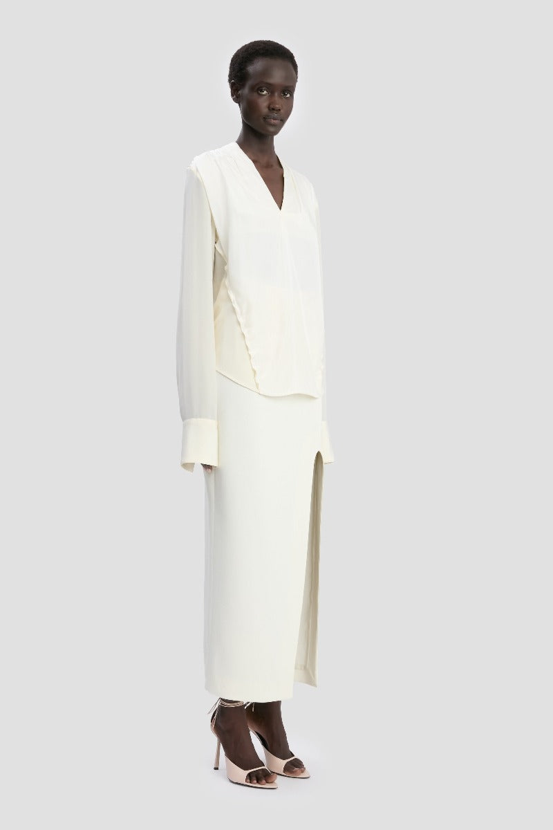 V-Neck Gathered Top - Ivory