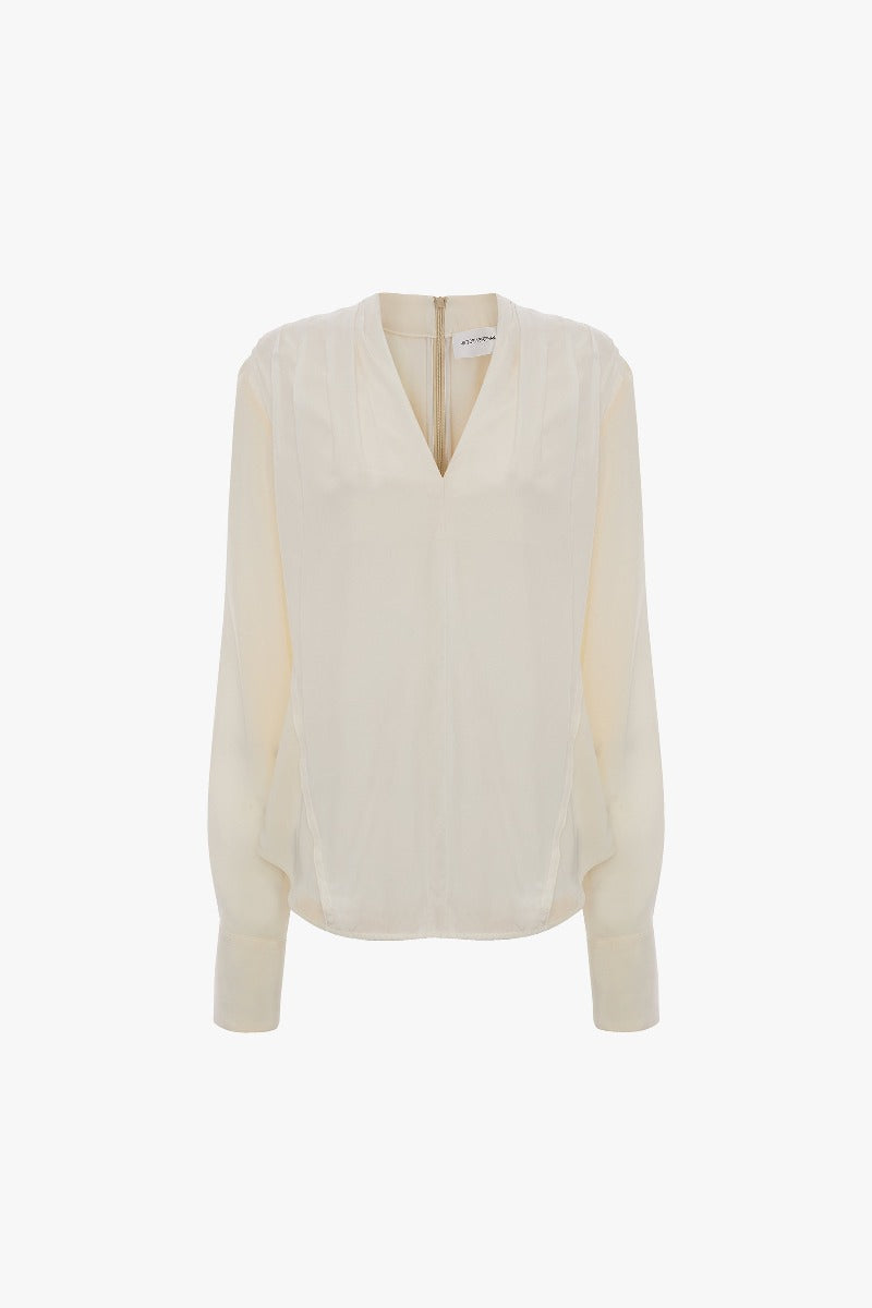 V-Neck Gathered Top - Ivory