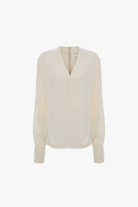 V-Neck Gathered Top - Ivory