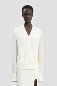 V-Neck Gathered Top - Ivory