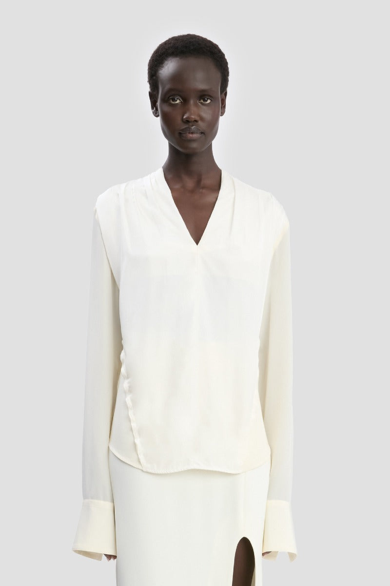 V-Neck Gathered Top - Ivory