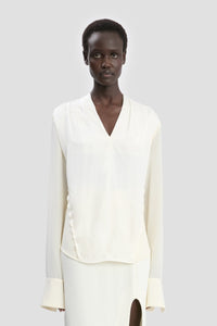 V-Neck Gathered Top - Ivory