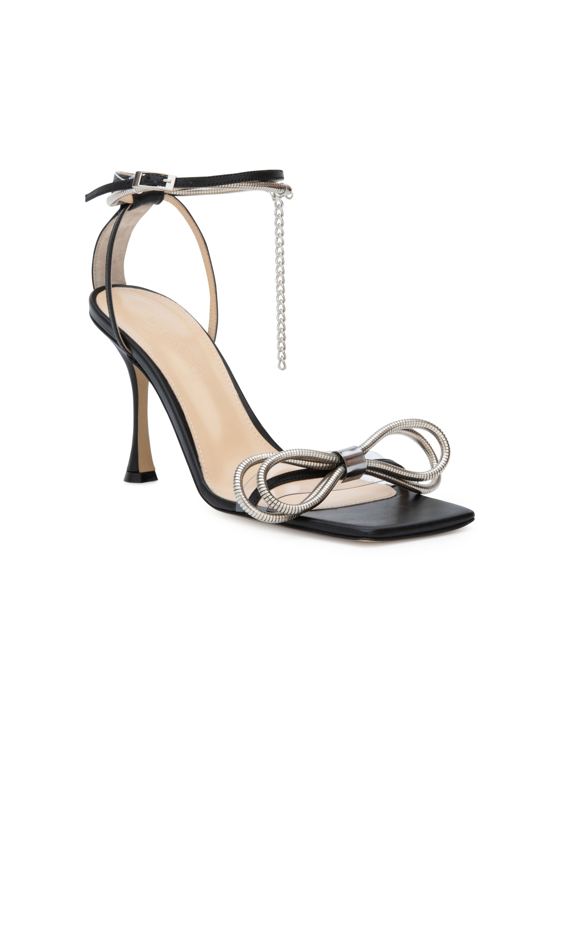 Double Bow 95 heeled sandals in leather & rhinestone - Black
