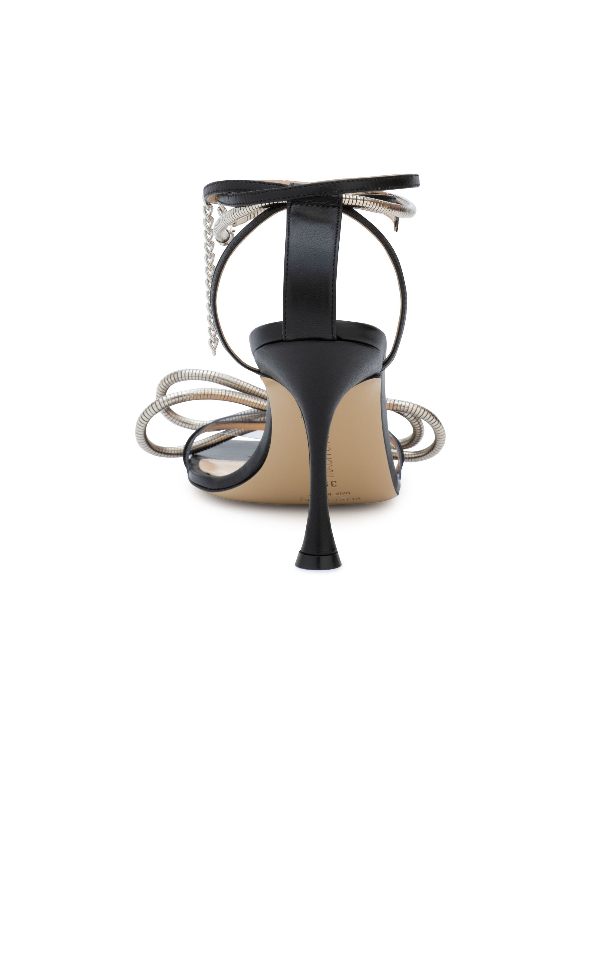 Double Bow 95 heeled sandals in leather & rhinestone - Black