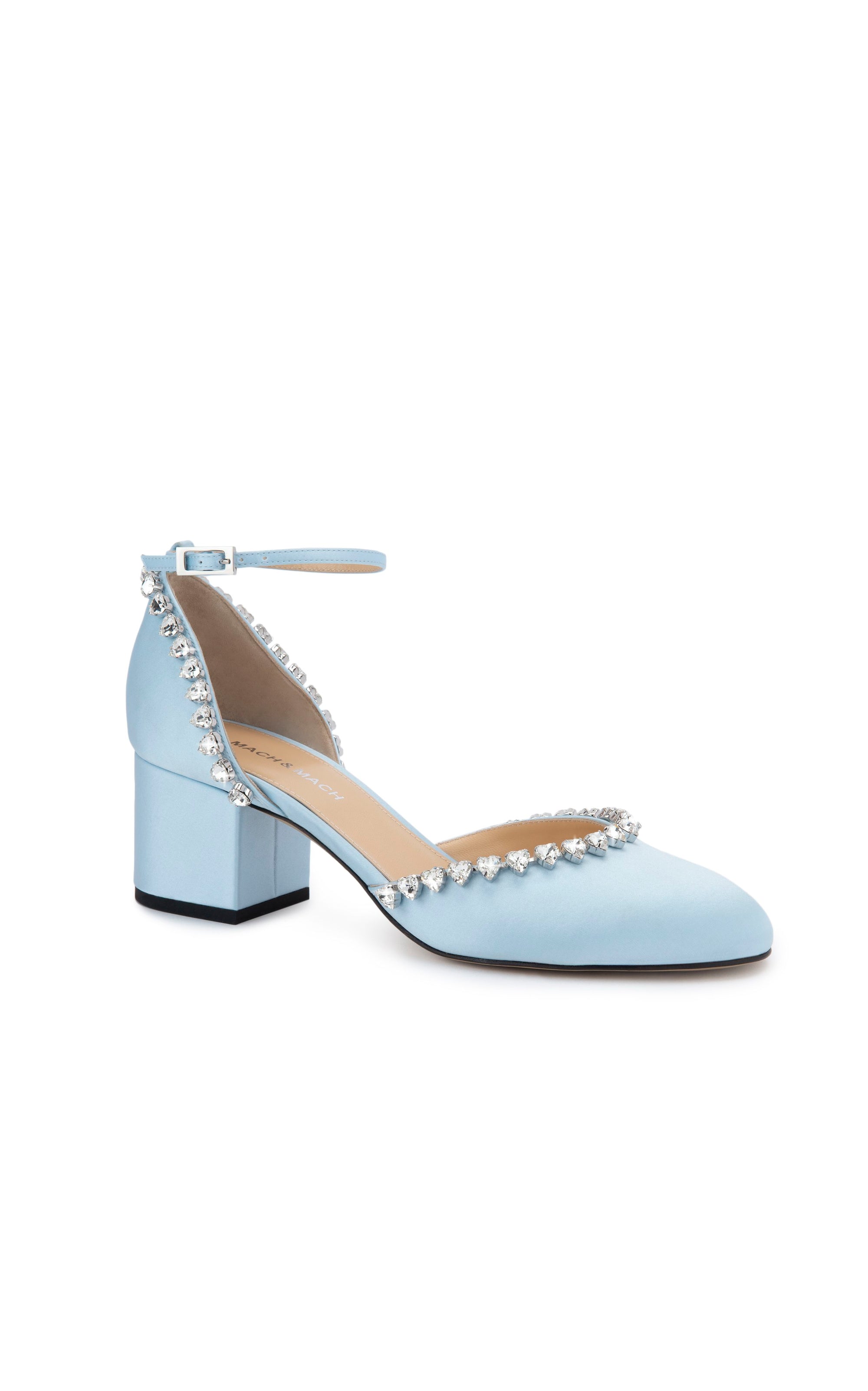 Audrey 55 silk & strass pumps - Sky Blue