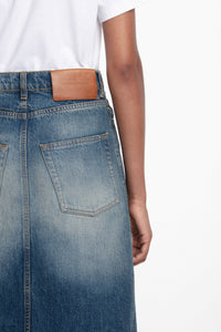Placket Detail Denim Skirt - Heavy Vintage Indigo Wash