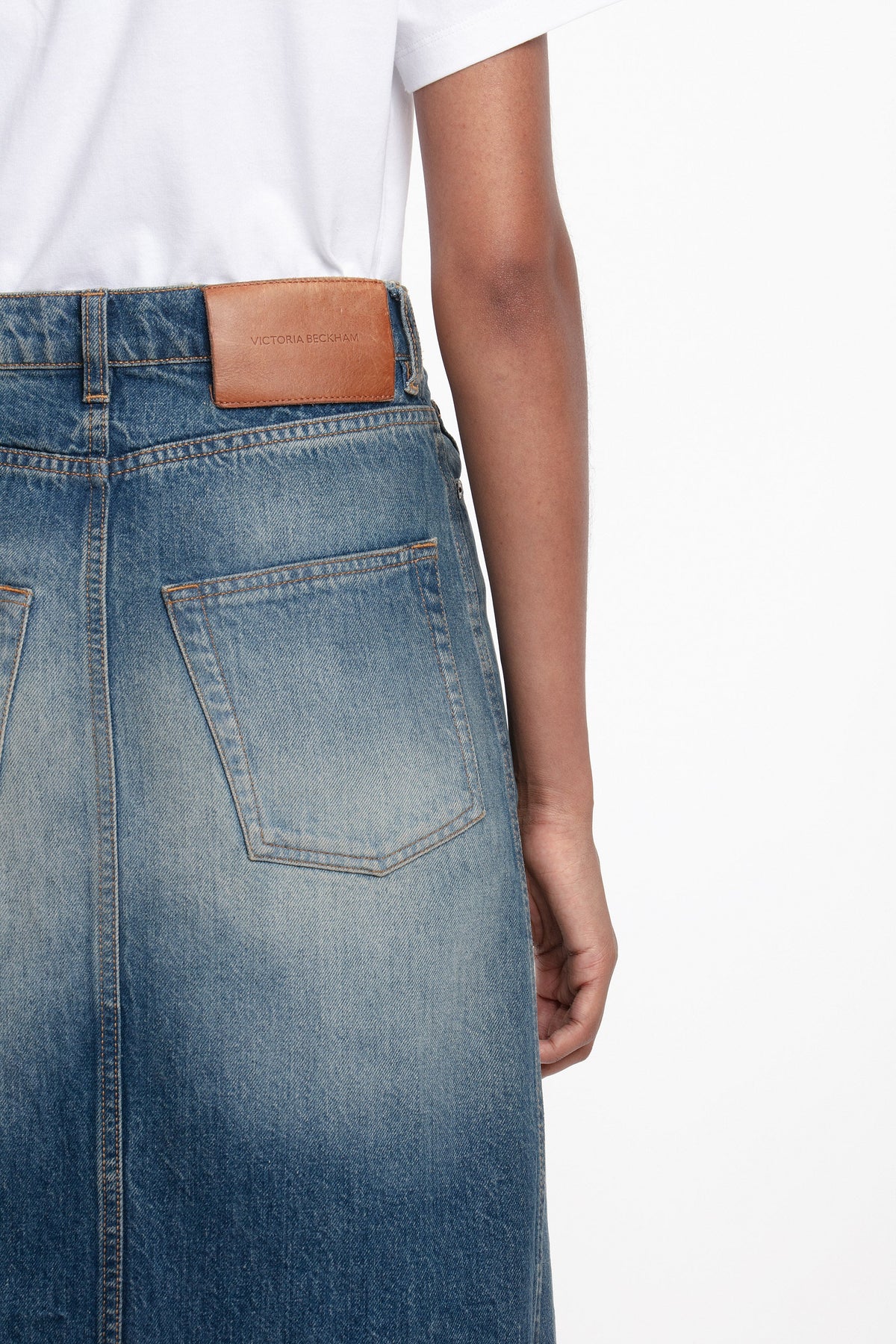 Placket Detail Denim Skirt - Heavy Vintage Indigo Wash