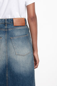 Placket Detail Denim Skirt - Heavy Vintage Indigo Wash