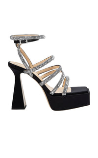 Sydney 140 platform sandals in silk & rhinestone - Black