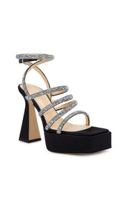 Sydney 140 platform sandals in silk & rhinestone - Black