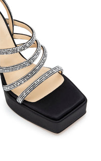 Sydney 140 platform sandals in silk & rhinestone - Black