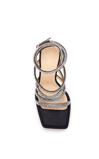 Sydney 140 platform sandals in silk & rhinestone - Black