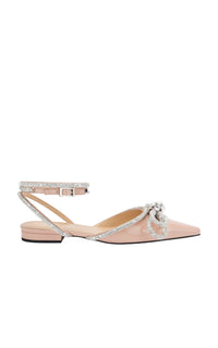 Patent leather & rhinestone Double Bow ballerinas - Nude