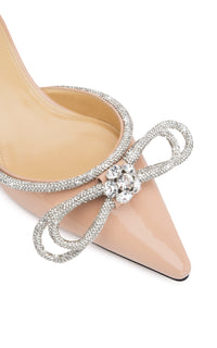 Patent leather & rhinestone Double Bow ballerinas - Nude