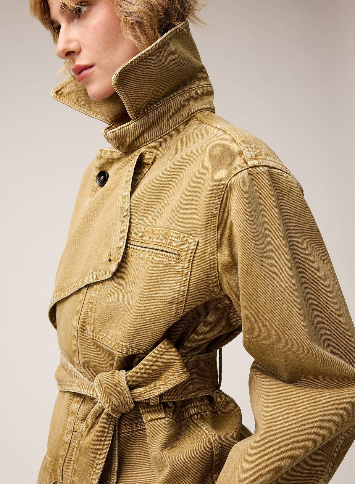 CAMEL DENIM MINI TRENCH
