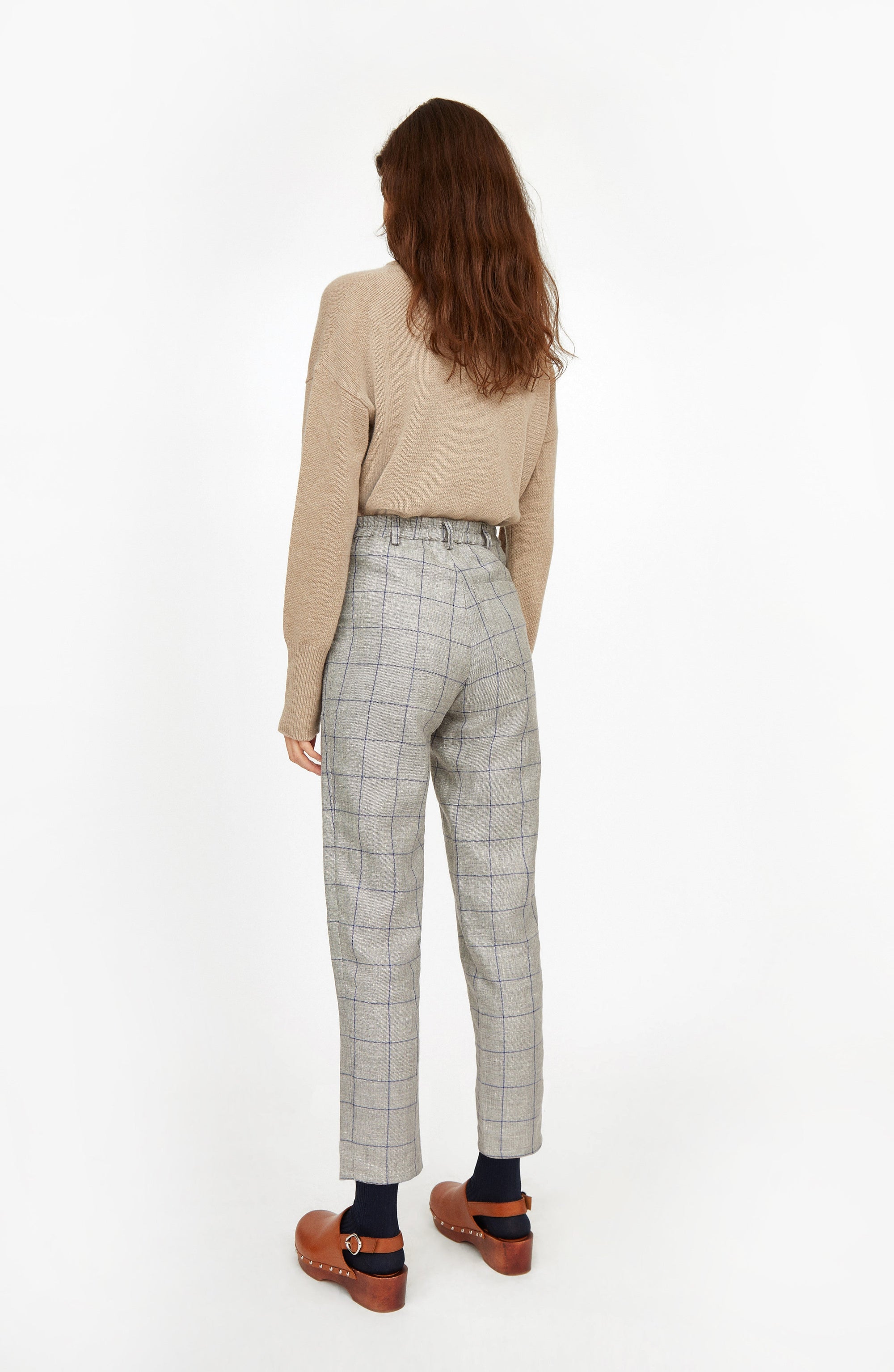 Pantalon Bloom à carreaux en laine et lin - Nuage