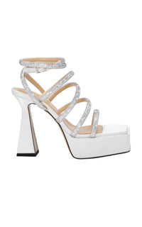 Sydney 140 platform sandals in silk & rhinestone - White