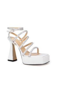 Sydney 140 platform sandals in silk & rhinestone - White