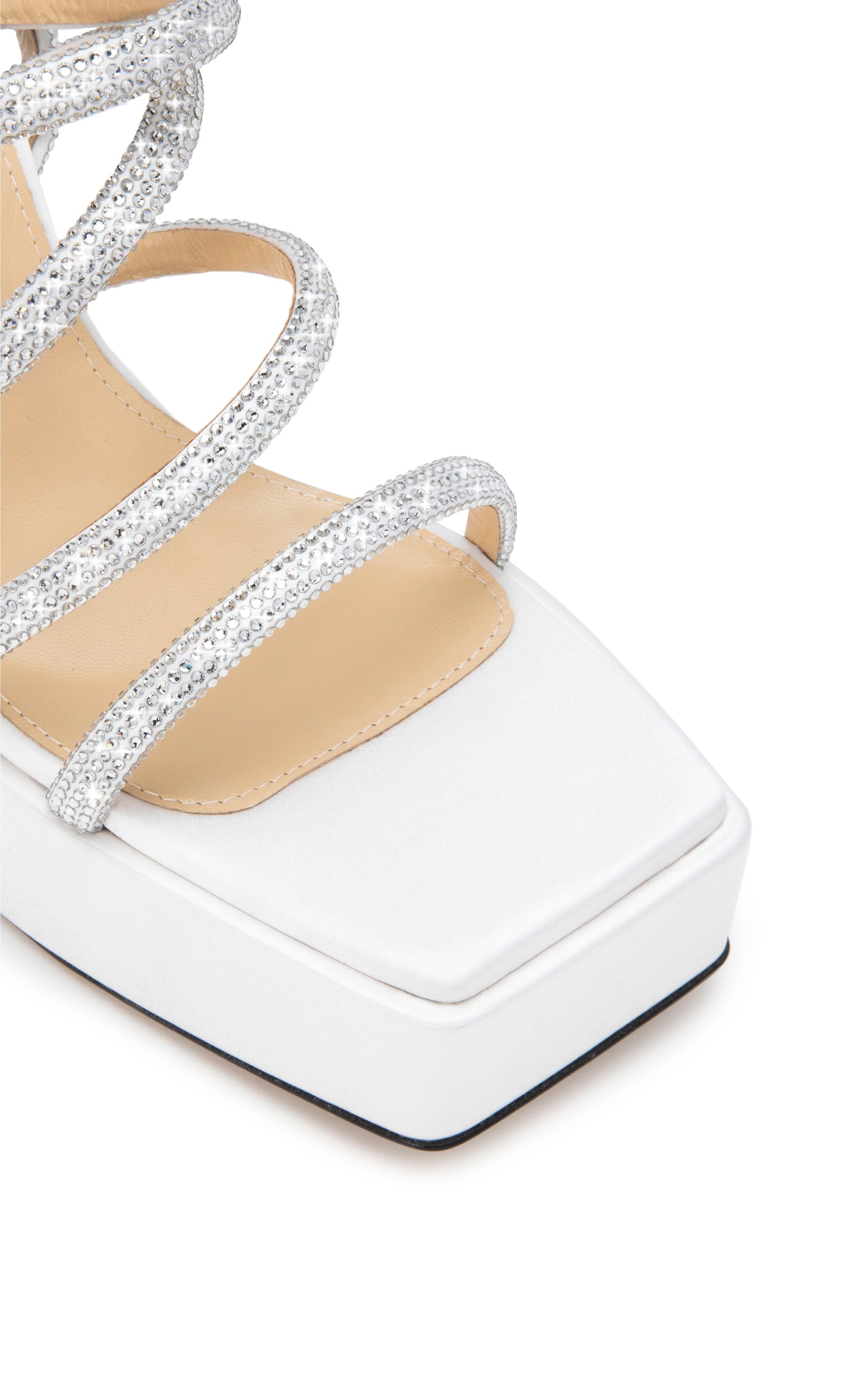 Sydney 140 platform sandals in silk & rhinestone - White
