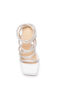 Sydney 140 platform sandals in silk & rhinestone - White