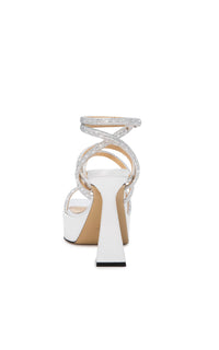 Sydney 140 platform sandals in silk & rhinestone - White