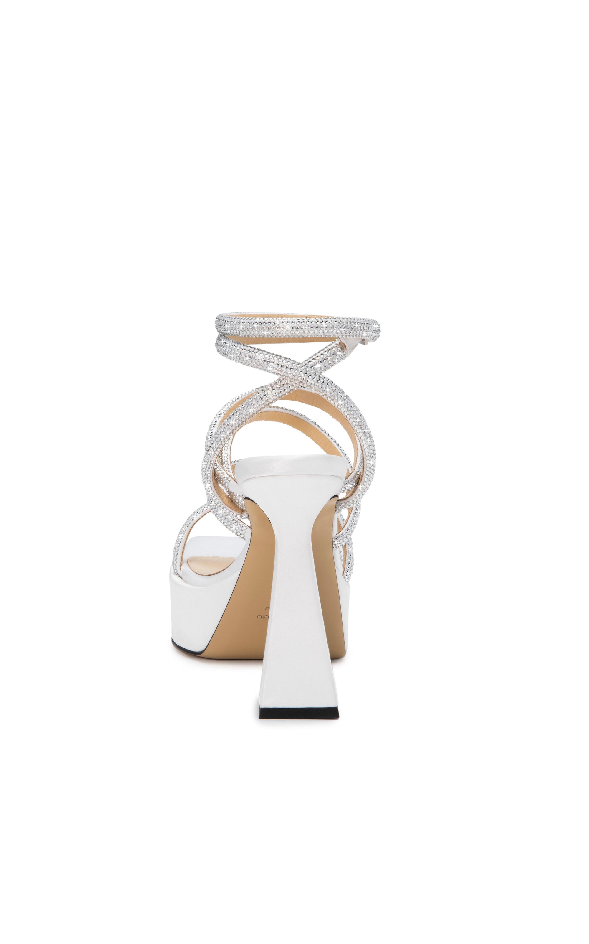Sydney 140 platform sandals in silk & rhinestone - White