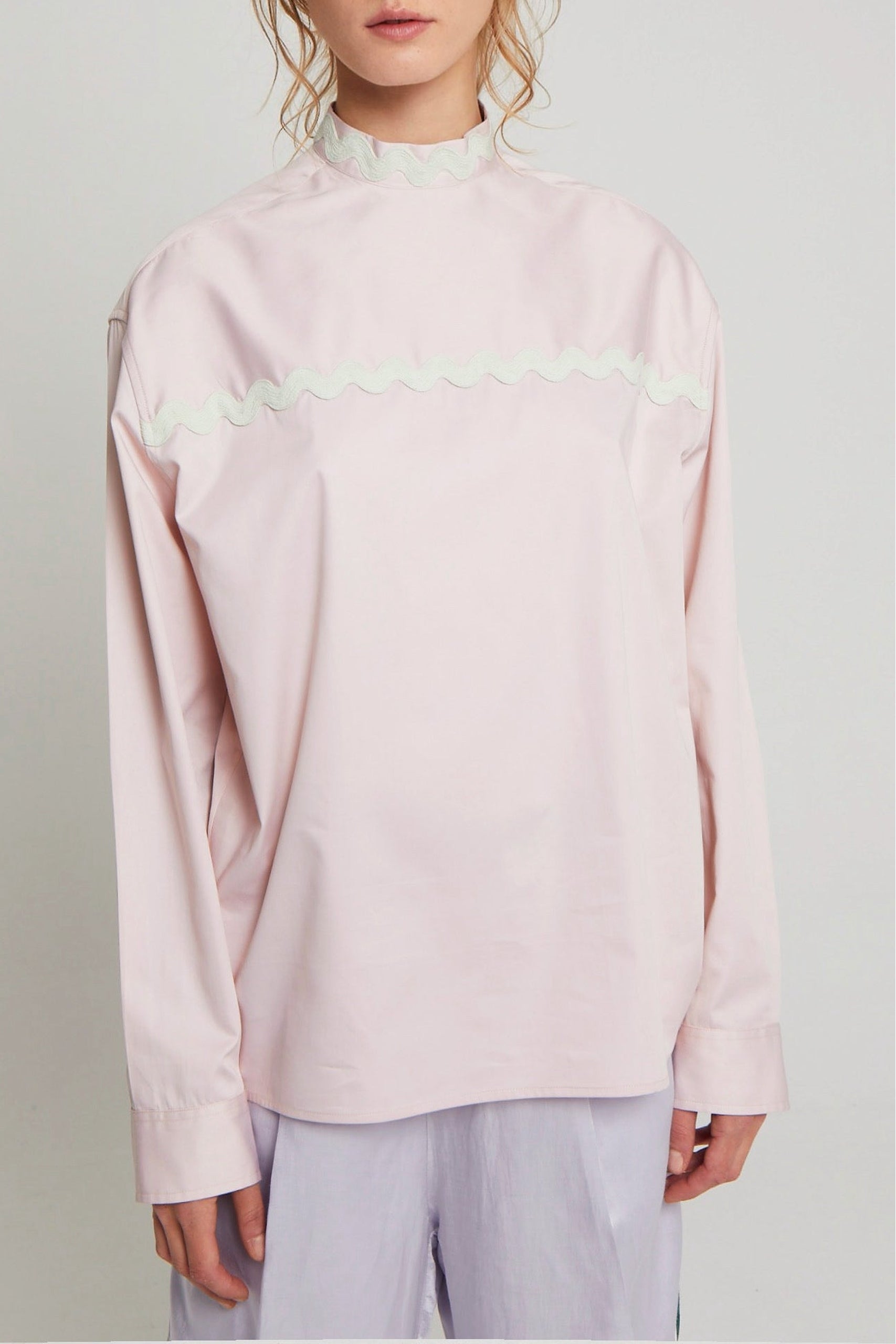 Blouse Screw à col cheminée brodé - Pink