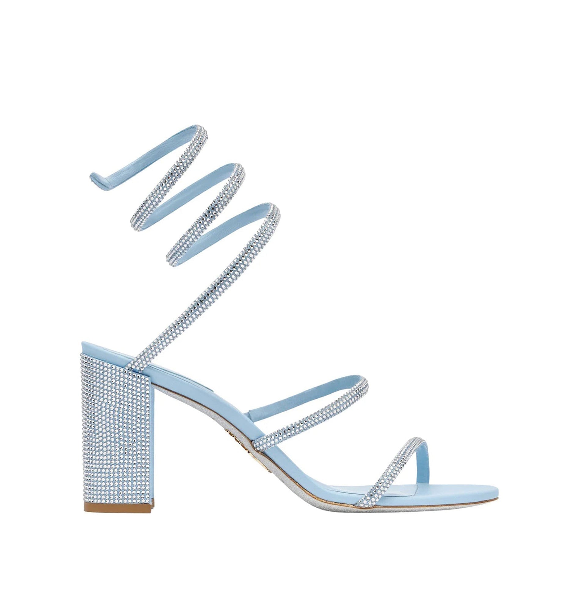 Sandales à talons Cleopatra 80 à strass en satin - Baby Blue & Crystal