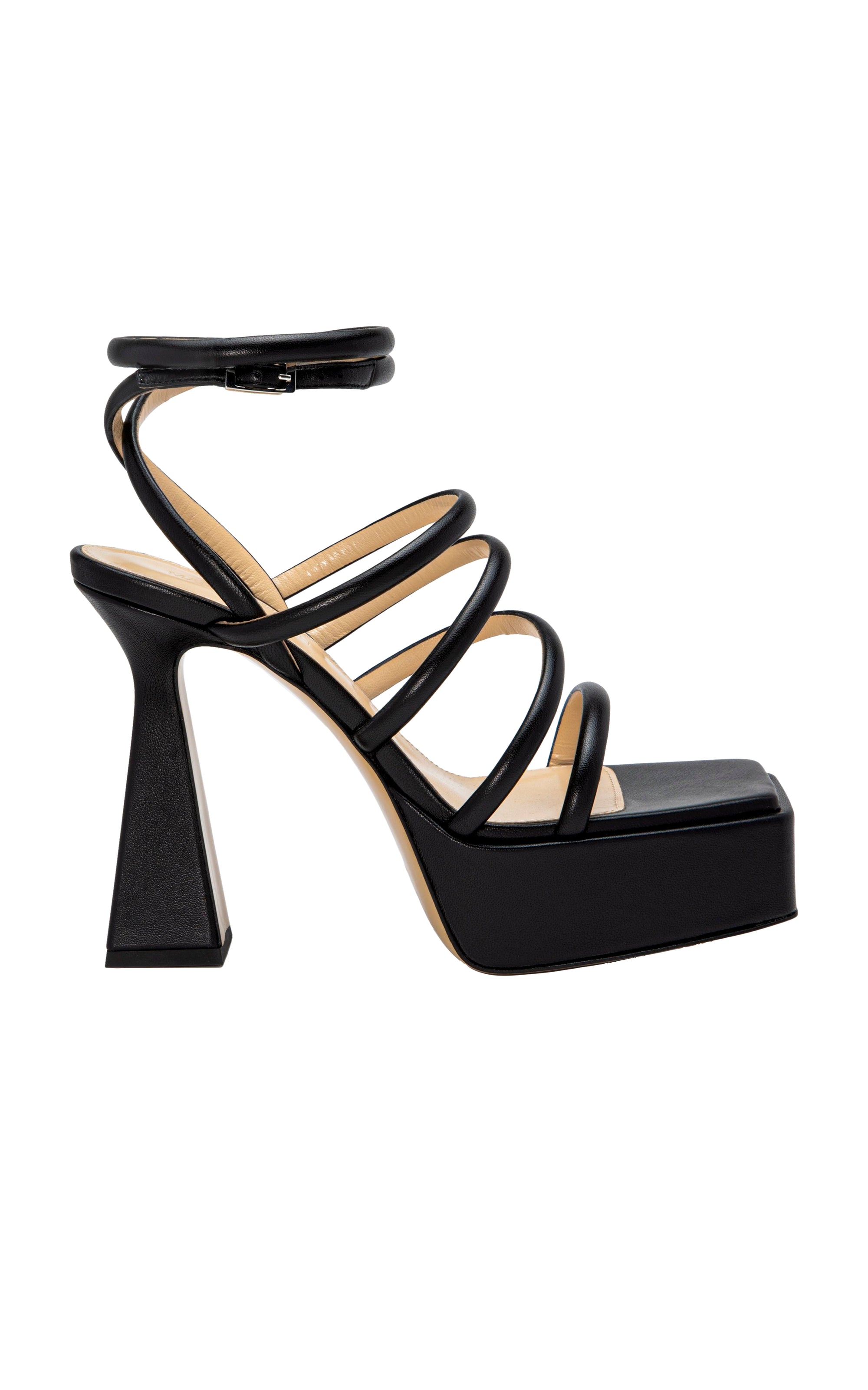 140 platform sandals in leather & rhinestone - Black