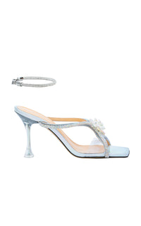 Flower 95 heeled mules in metallic leather & rhinestone - Iridescent