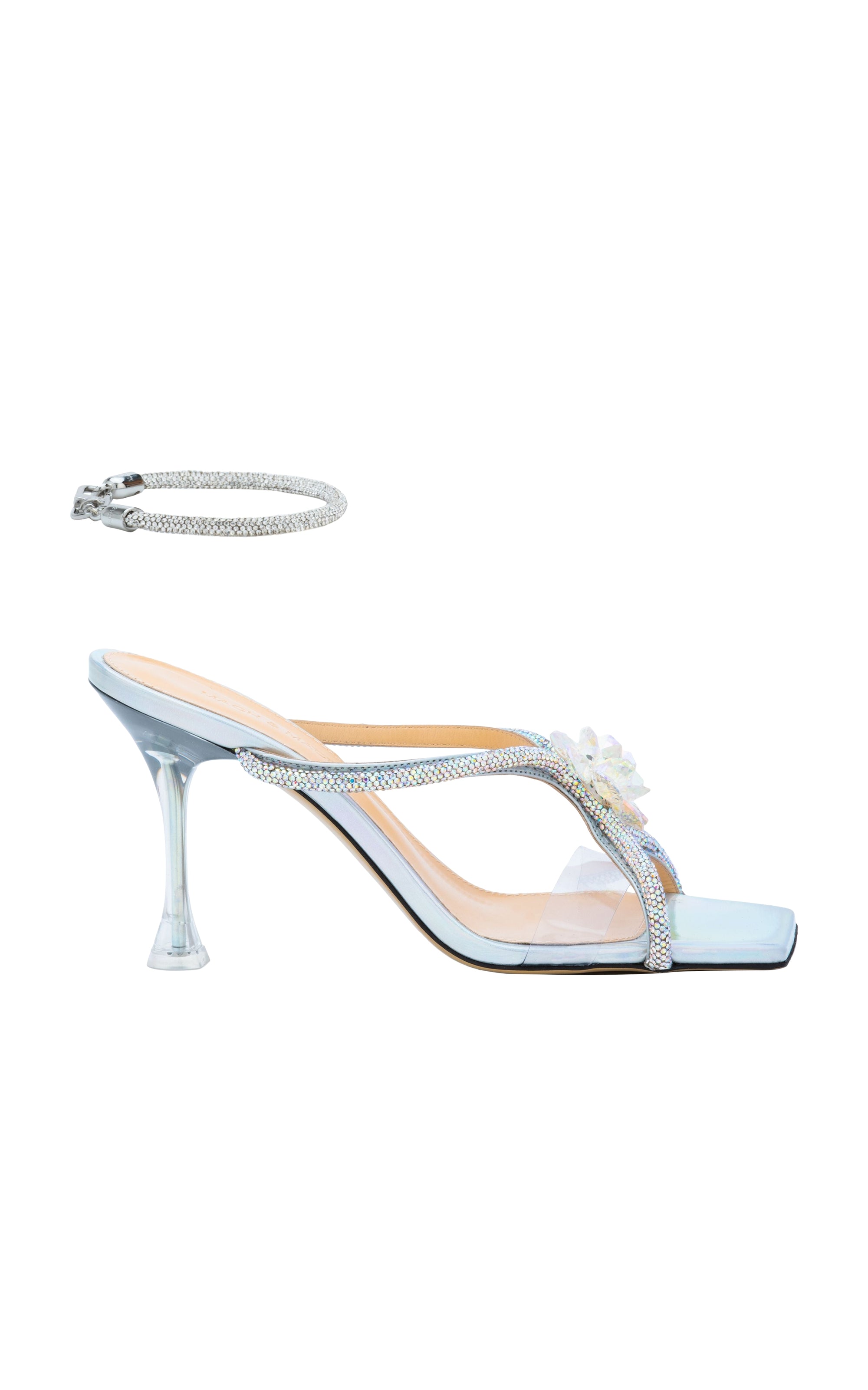 Flower 95 heeled mules in metallic leather & rhinestone - Iridescent