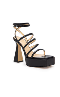 140 platform sandals in leather & rhinestone - Black