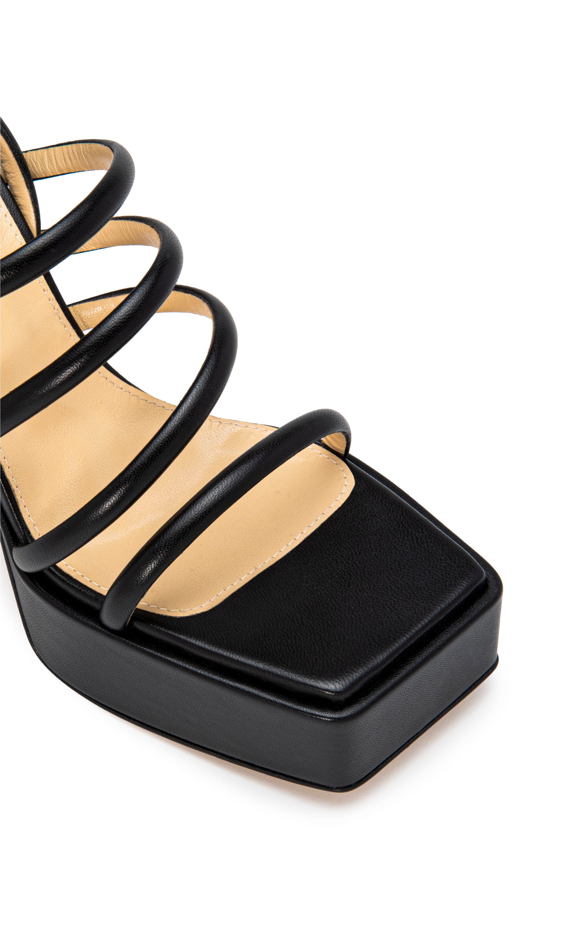 140 platform sandals in leather & rhinestone - Black