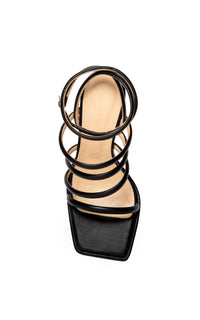 140 platform sandals in leather & rhinestone - Black