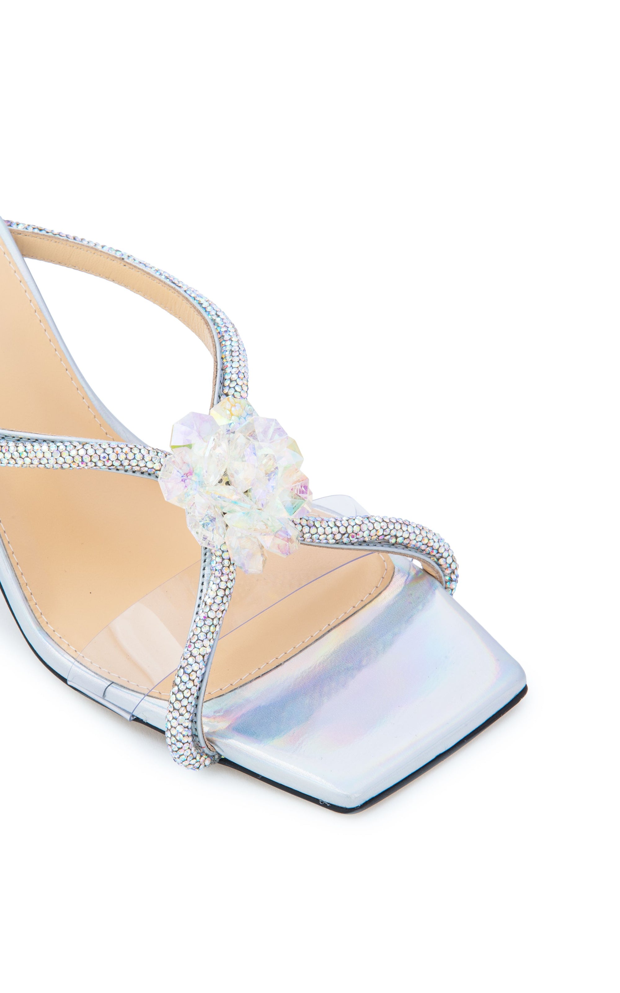 Flower 95 heeled mules in metallic leather & rhinestone - Iridescent