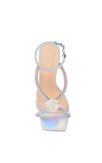 Flower 95 heeled mules in metallic leather & rhinestone - Iridescent