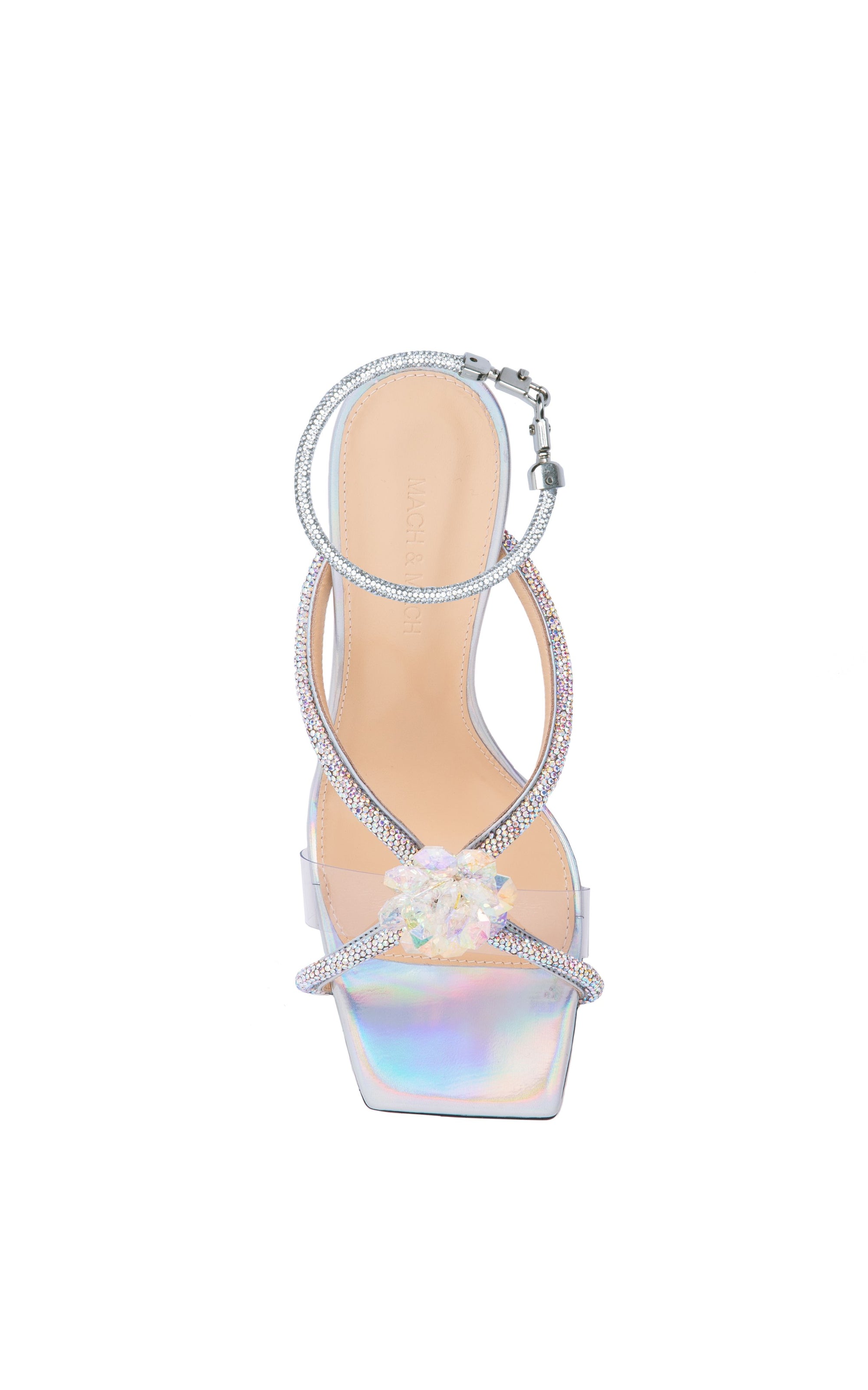 Flower 95 heeled mules in metallic leather & rhinestone - Iridescent