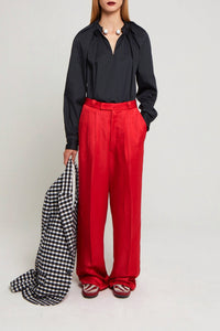 Pantalon Manuela taille haute en lin mélangé - Red