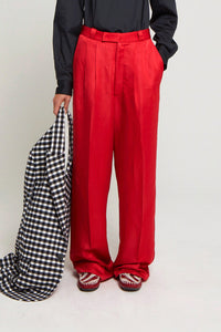 Pantalon Manuela taille haute en lin mélangé - Red