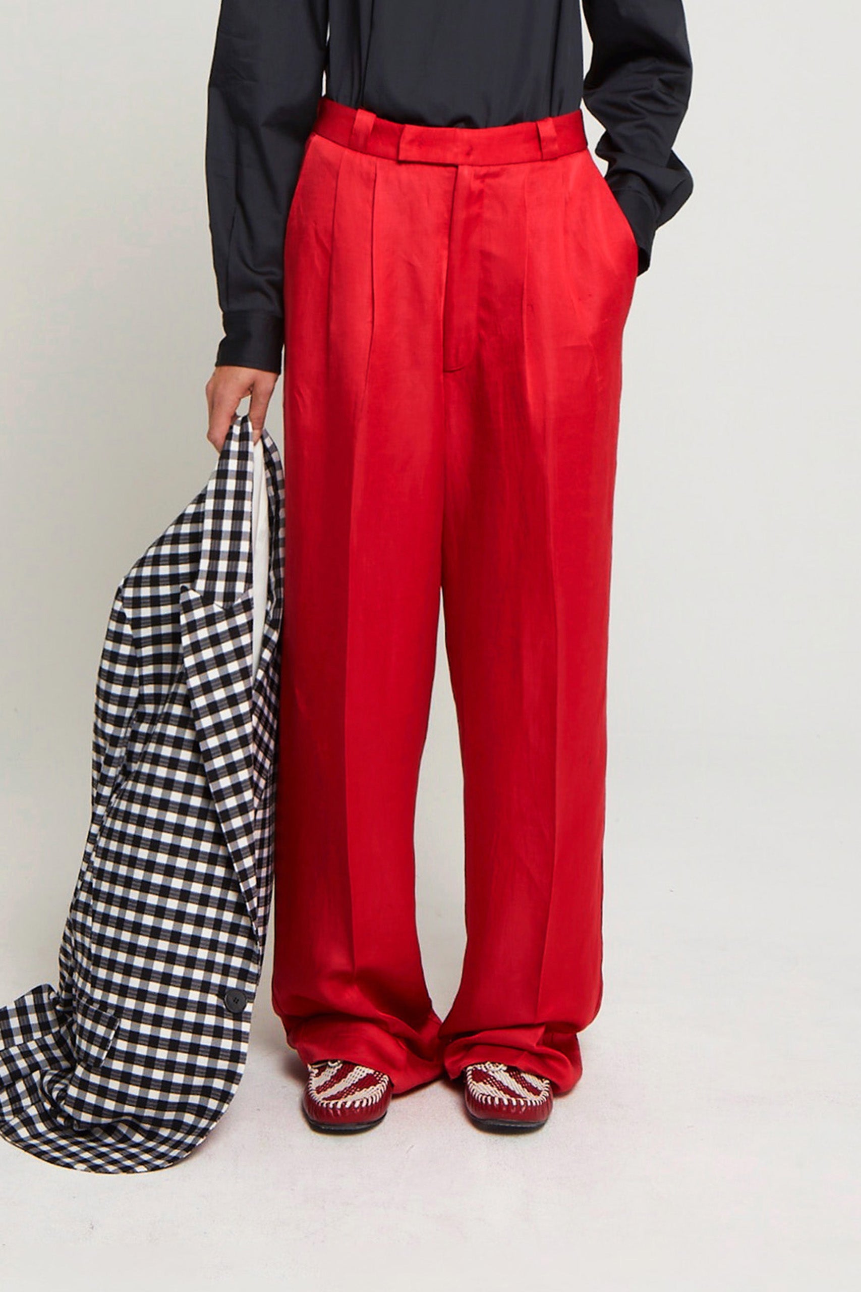 Pantalon Manuela taille haute en lin mélangé - Red