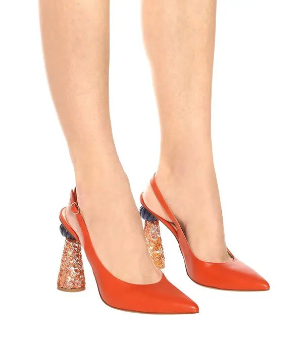 Slingbacks Loiza 80 en cuir - Orange
