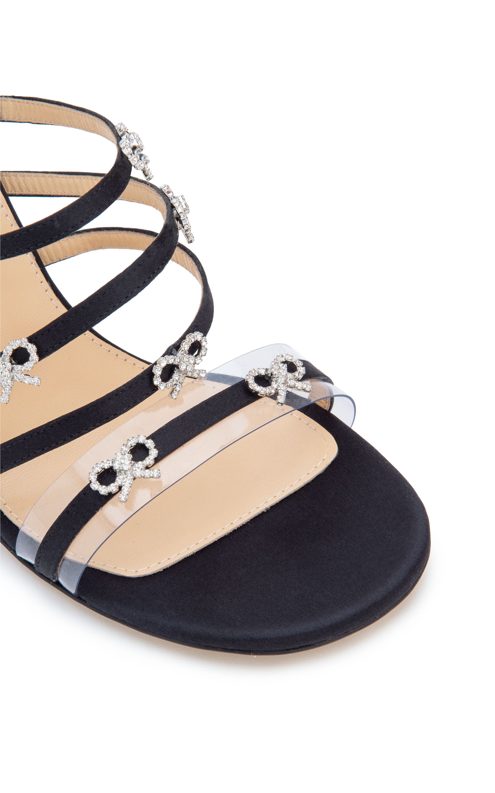 Bow 95 heeled sandals in silk & rhinestone - Black
