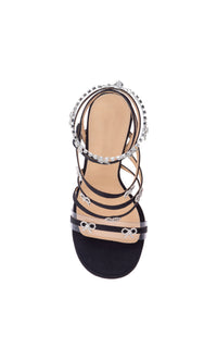 Bow 95 heeled sandals in silk & rhinestone - Black