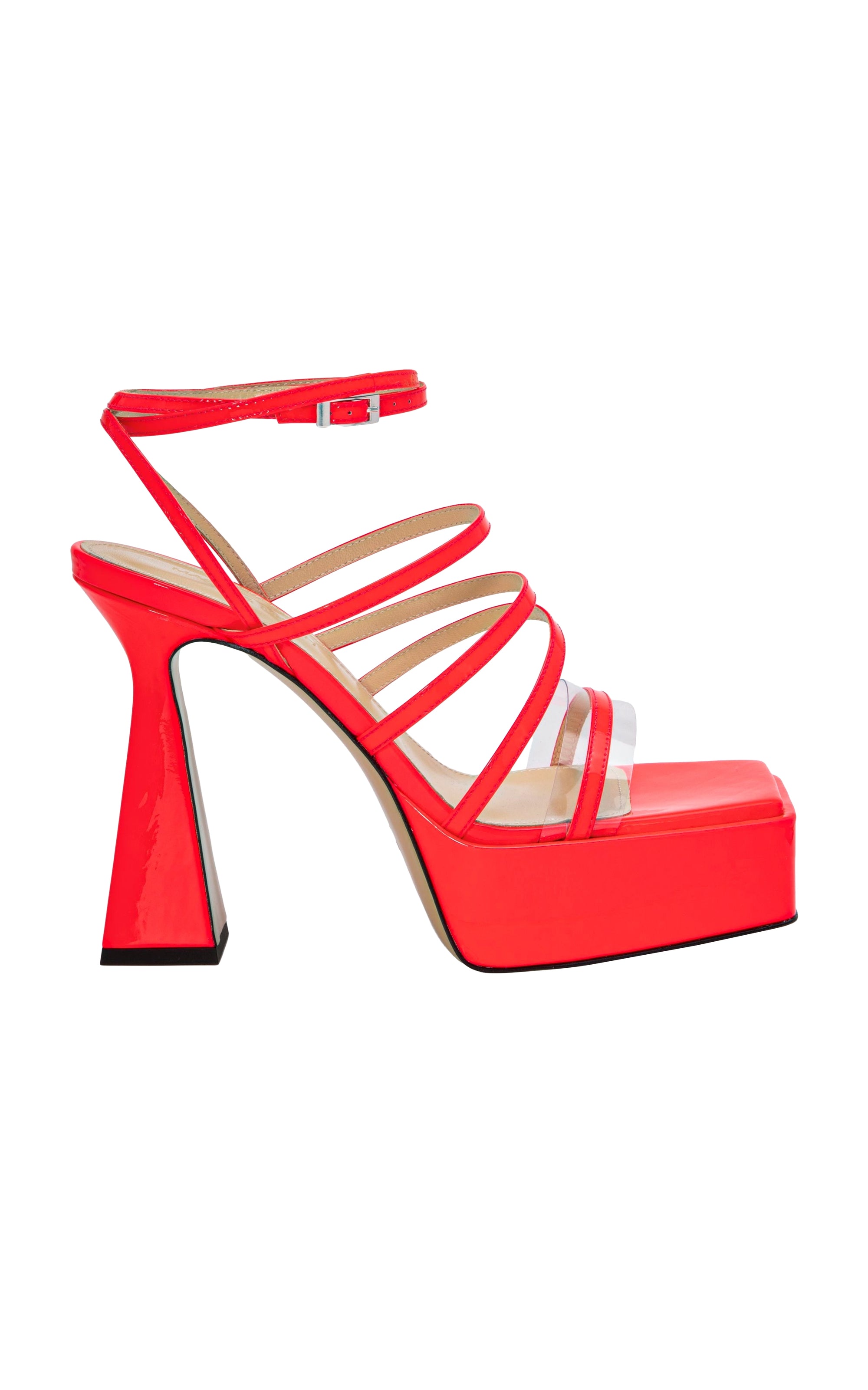 Olivia 140 platform sandals in patent leather - Fluo Pink