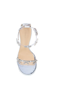 Bow 95 heeled sandals in mirrored leather with rhinestone embellishments - Silver