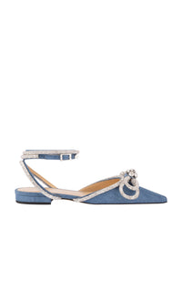 Double Bow ballerinas in denim & rhinestone - Denim Blue